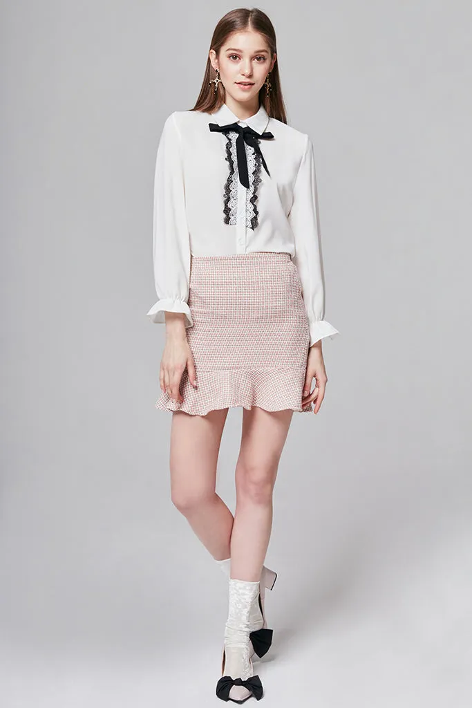 Vanessa Ruffle-trimmed Blouse with Ribbon