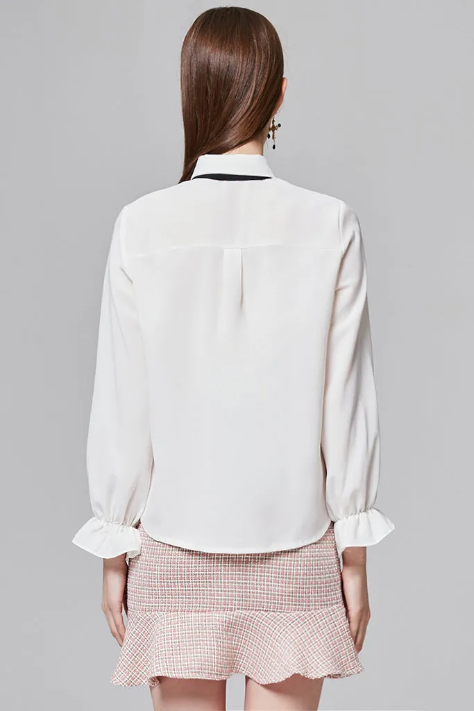 Vanessa Ruffle-trimmed Blouse with Ribbon