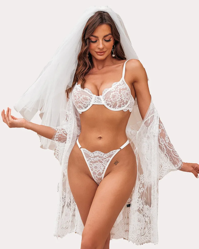 Wedding Floral Lace Bra and Panty Sets