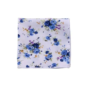 White & Blue Floral Pocket Square