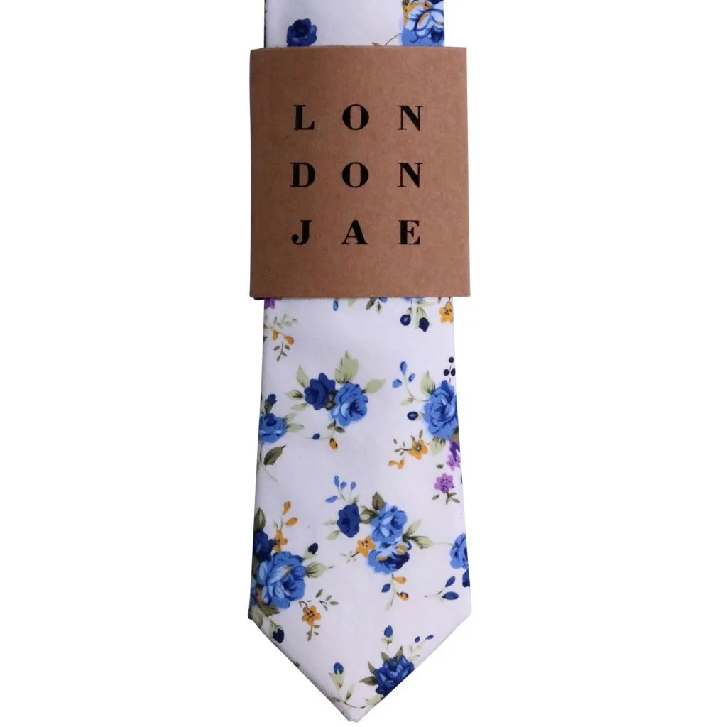 White and Blue Floral Neck Tie