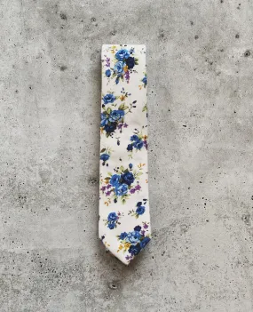 White and Blue Floral Neck Tie