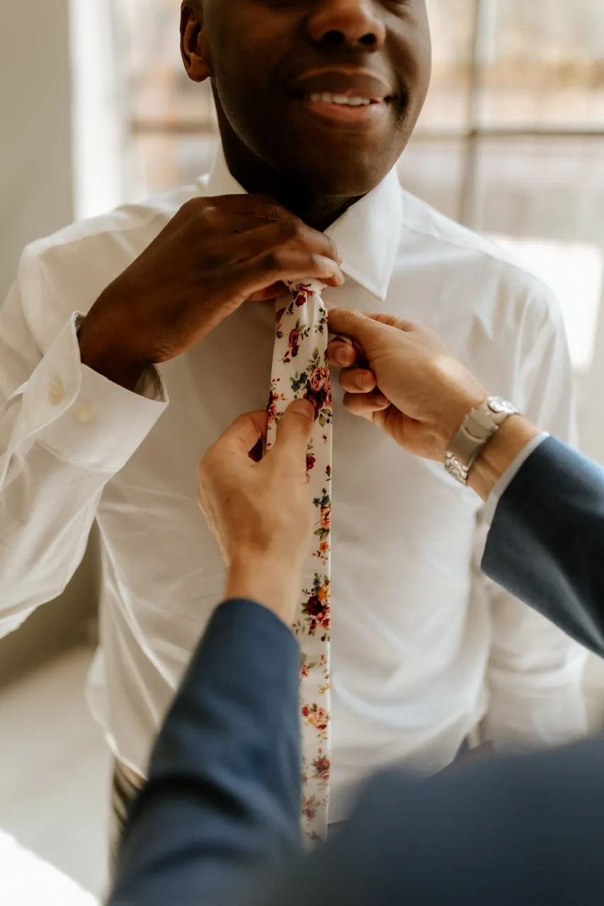 White and Wine Floral Neck Tie