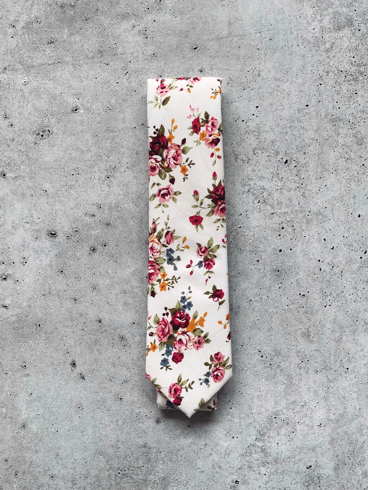 White and Wine Floral Neck Tie