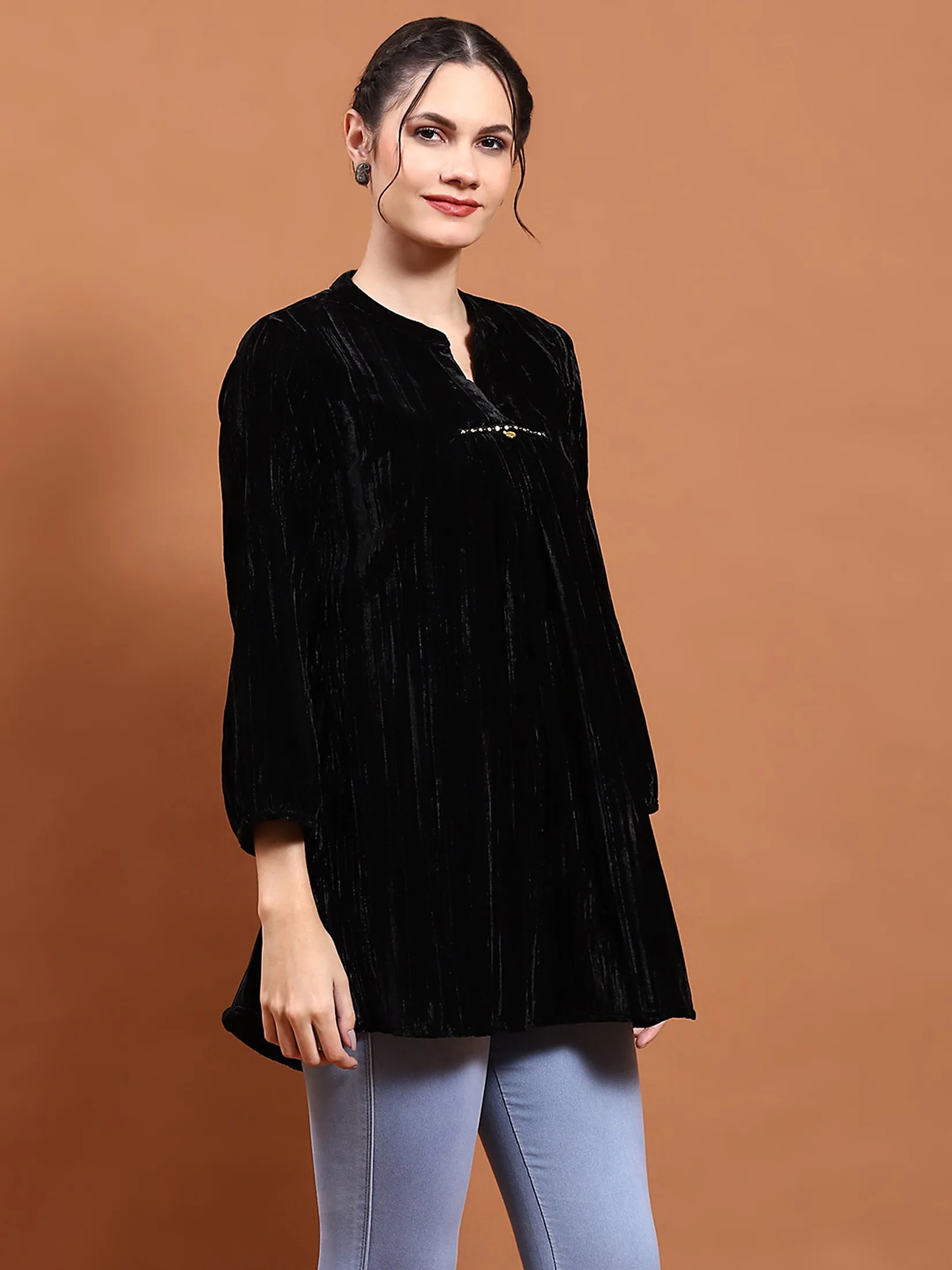 Winter Women Black Solid Tunic