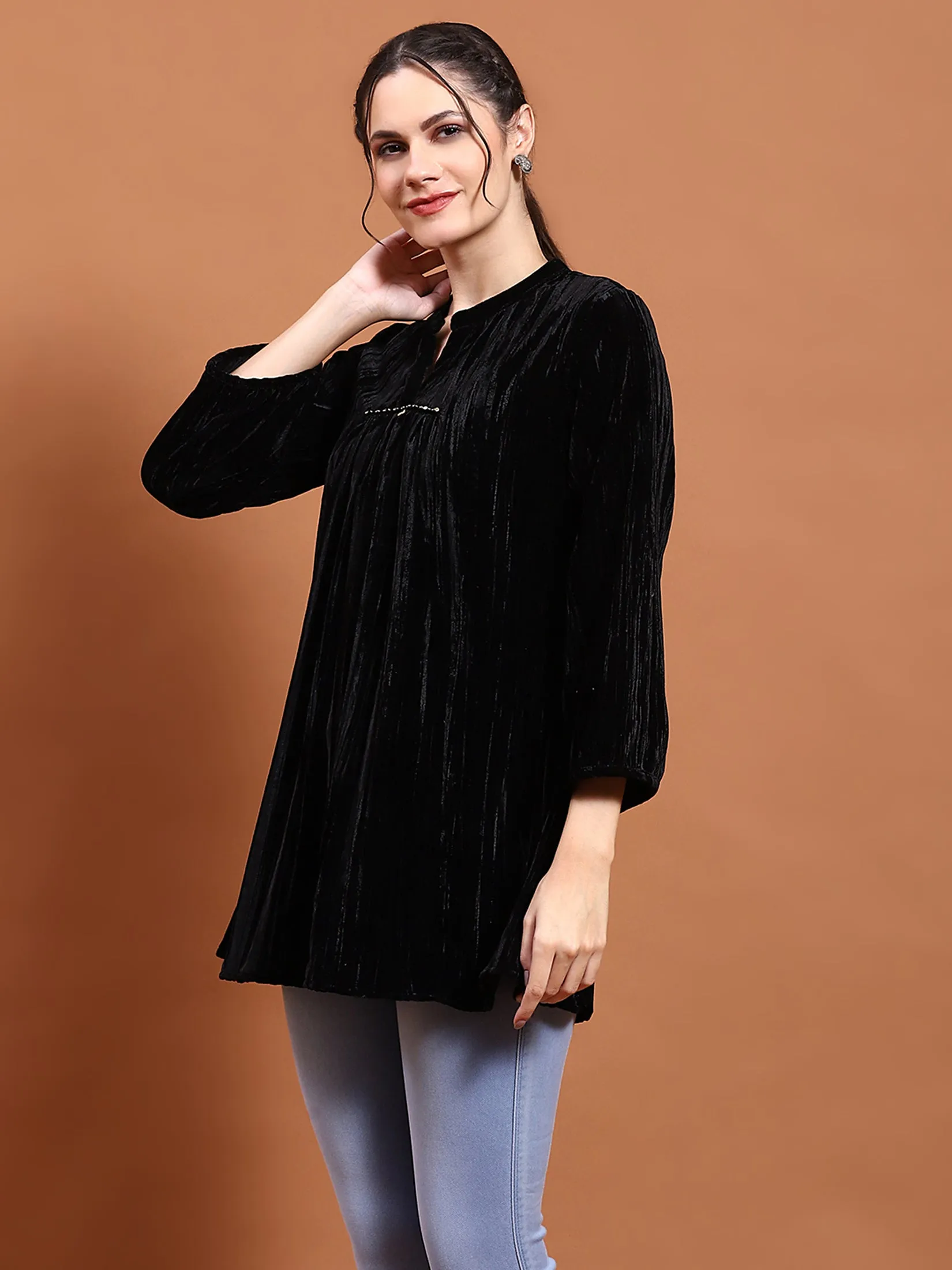 Winter Women Black Solid Tunic