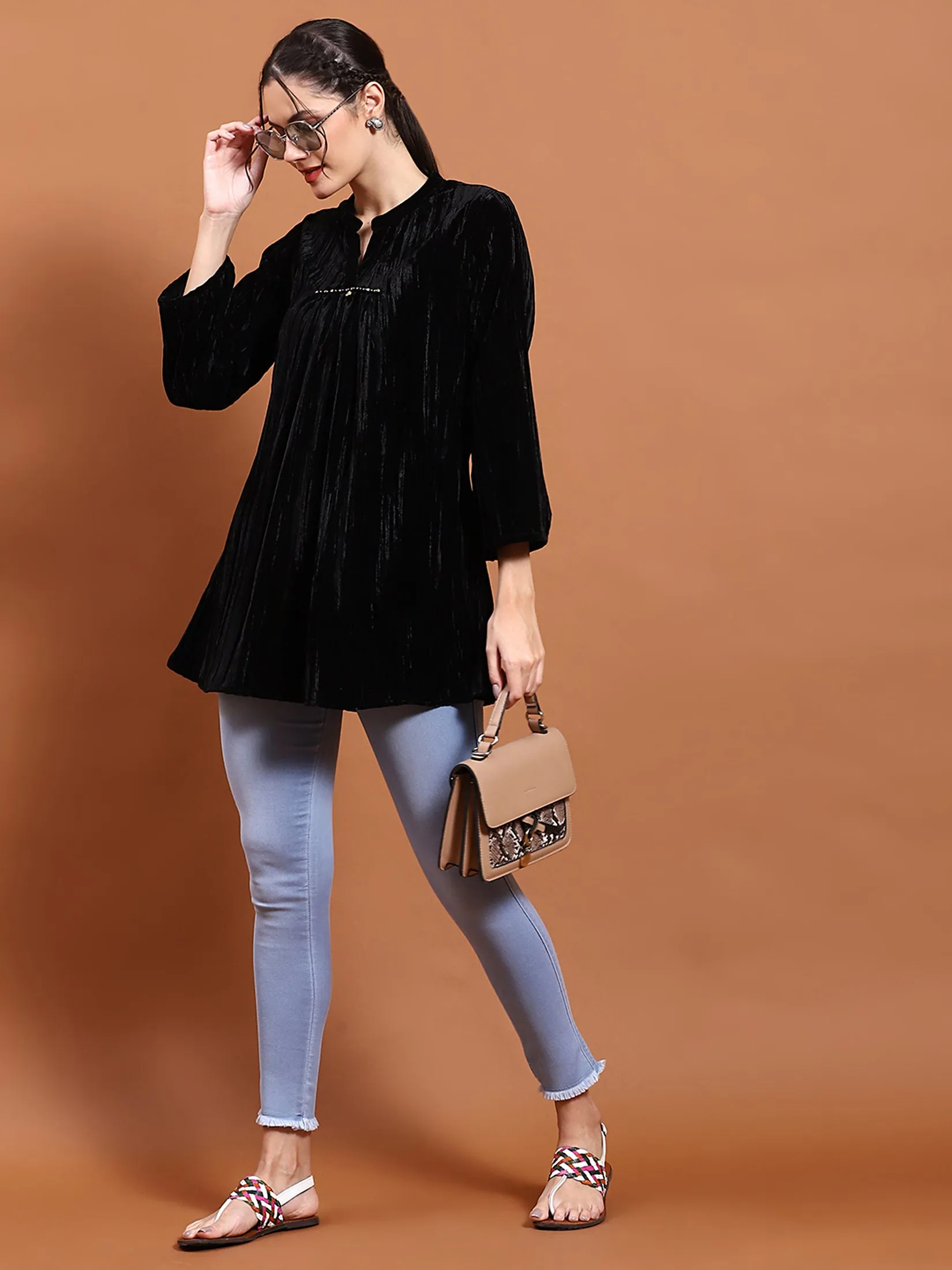 Winter Women Black Solid Tunic