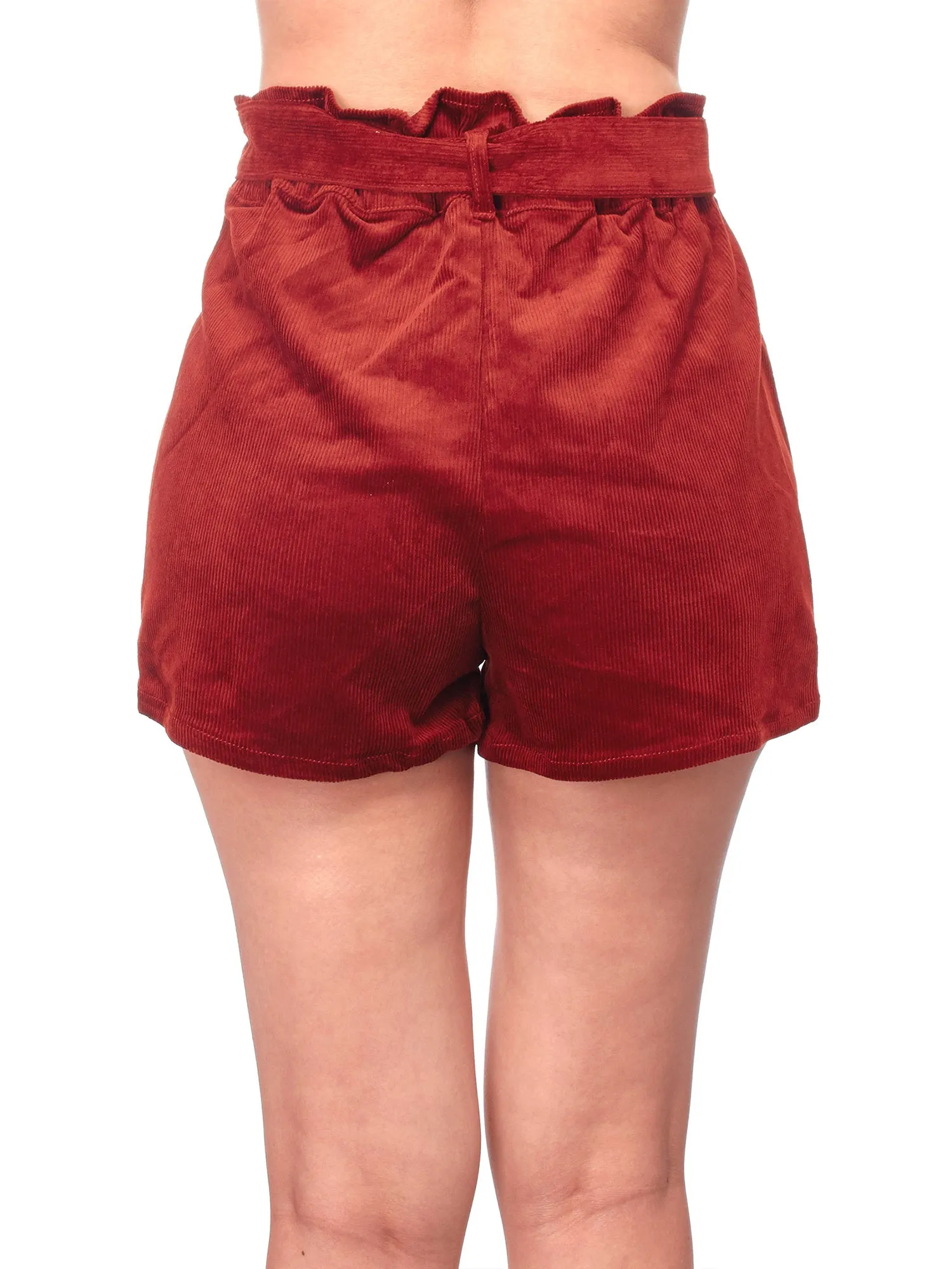 Women's Belted Waist Paperbag Casual Shorts with Pockets (FWB1039)