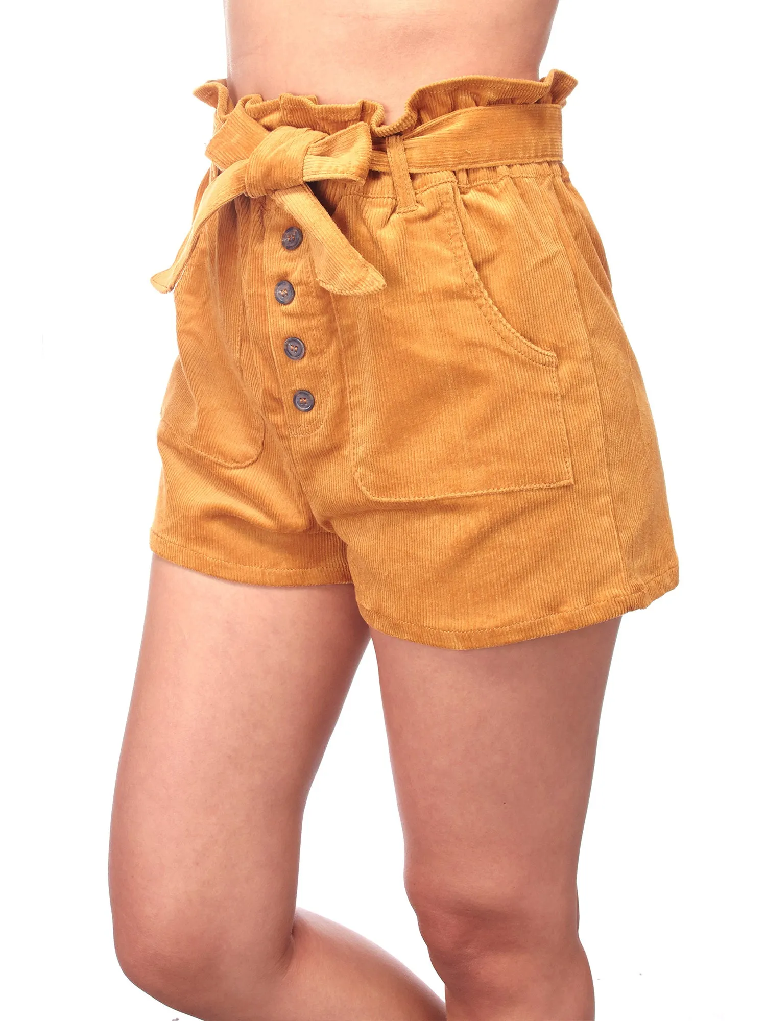 Women's Belted Waist Paperbag Casual Shorts with Pockets (FWB1039)