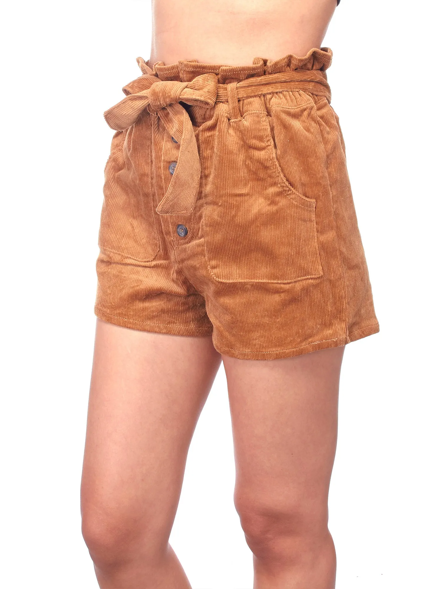 Women's Belted Waist Paperbag Casual Shorts with Pockets (FWB1039)