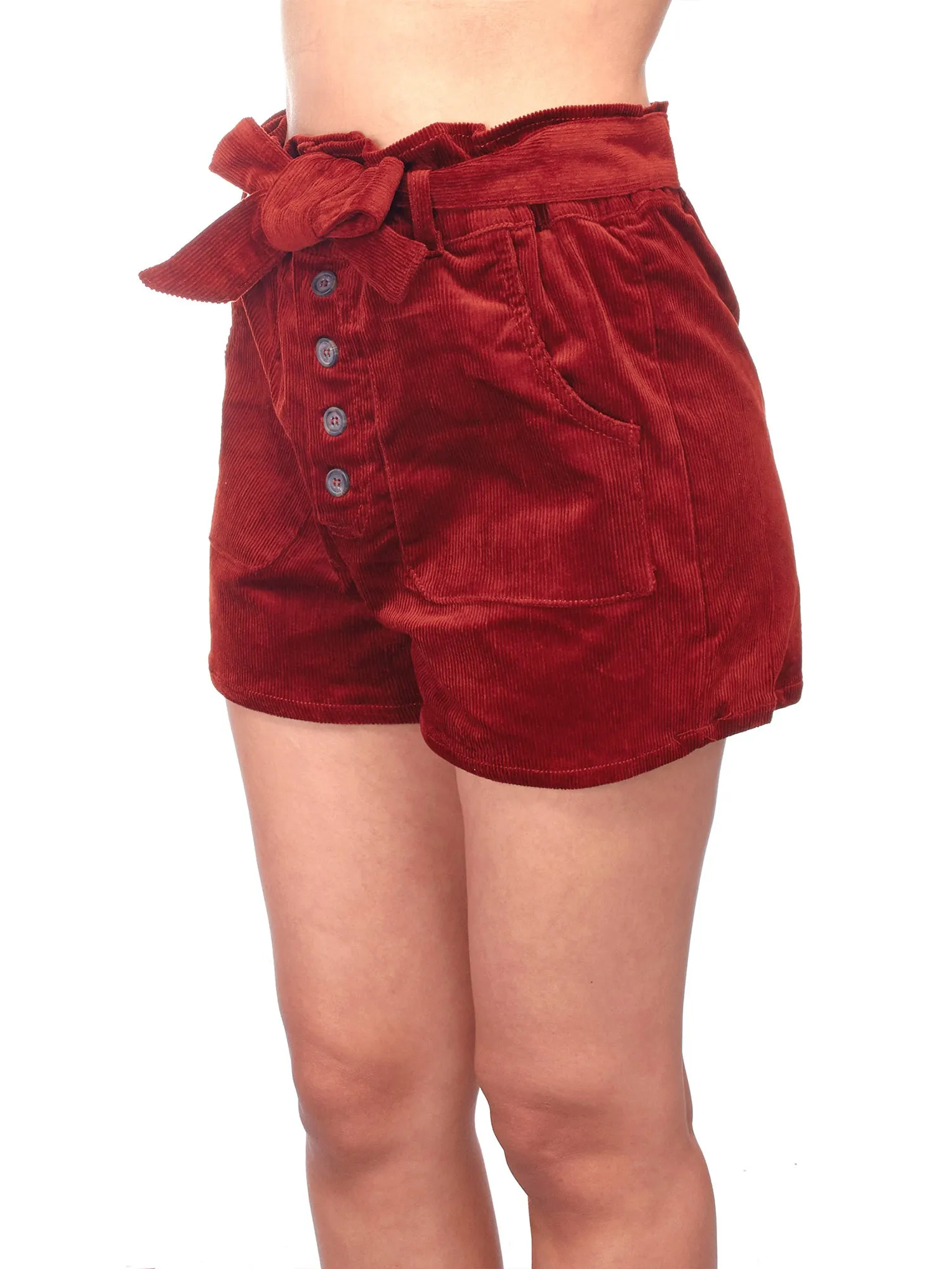 Women's Belted Waist Paperbag Casual Shorts with Pockets (FWB1039)