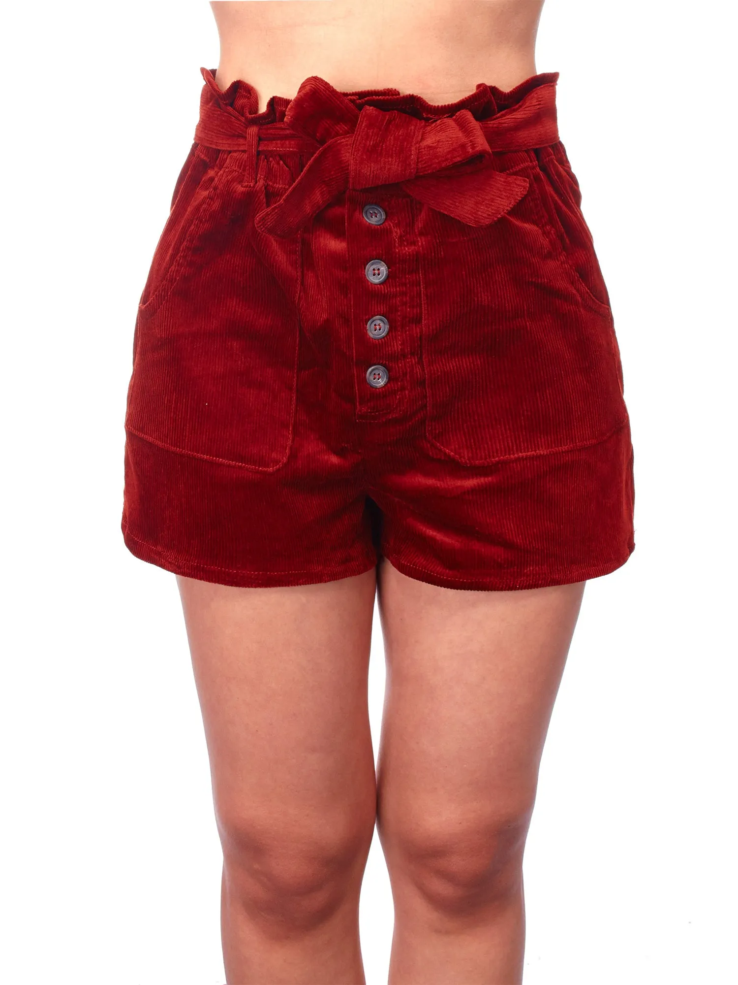 Women's Belted Waist Paperbag Casual Shorts with Pockets (FWB1039)