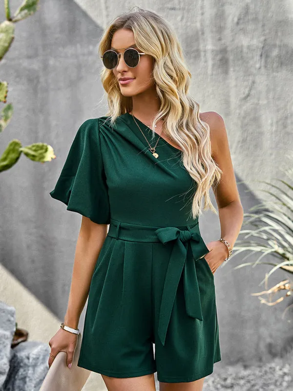 Women's Elegant One Shoulder Belted Playsuit