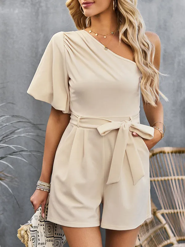 Women's Elegant One Shoulder Belted Playsuit