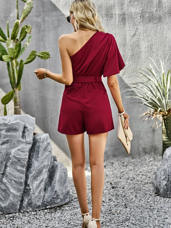 Women's Elegant One Shoulder Belted Playsuit