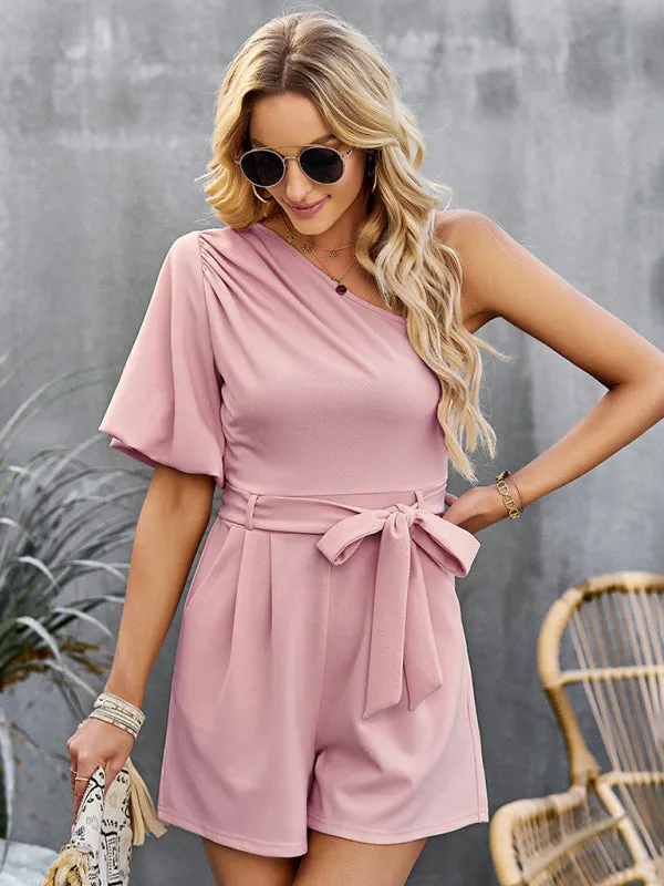 Women's Elegant One Shoulder Belted Playsuit