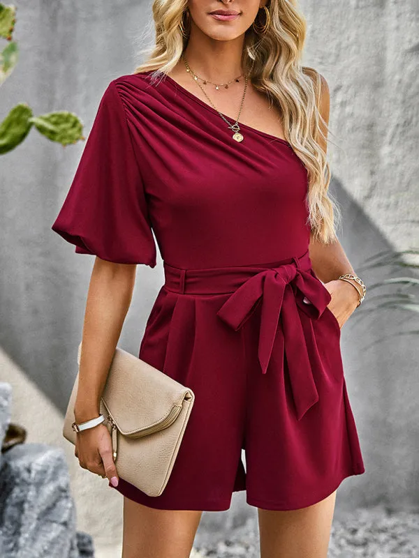 Women's Elegant One Shoulder Belted Playsuit