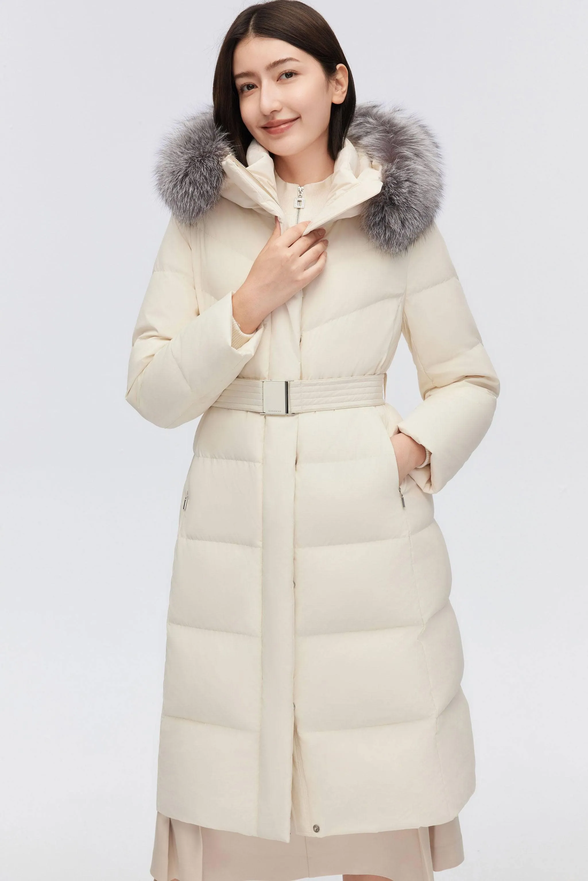 Women's Full Length Goose Down Belted Coat