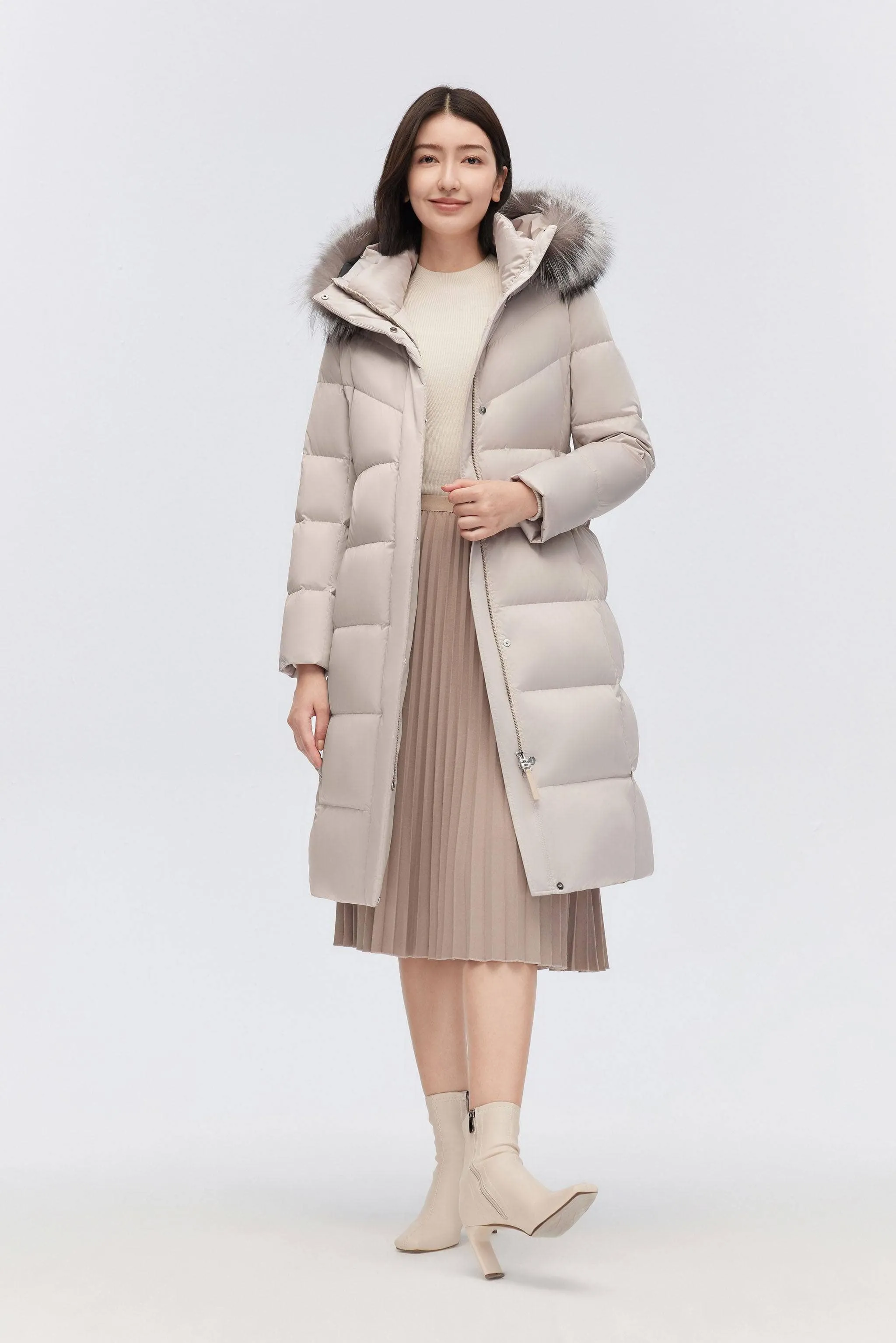 Women's Full Length Goose Down Belted Coat