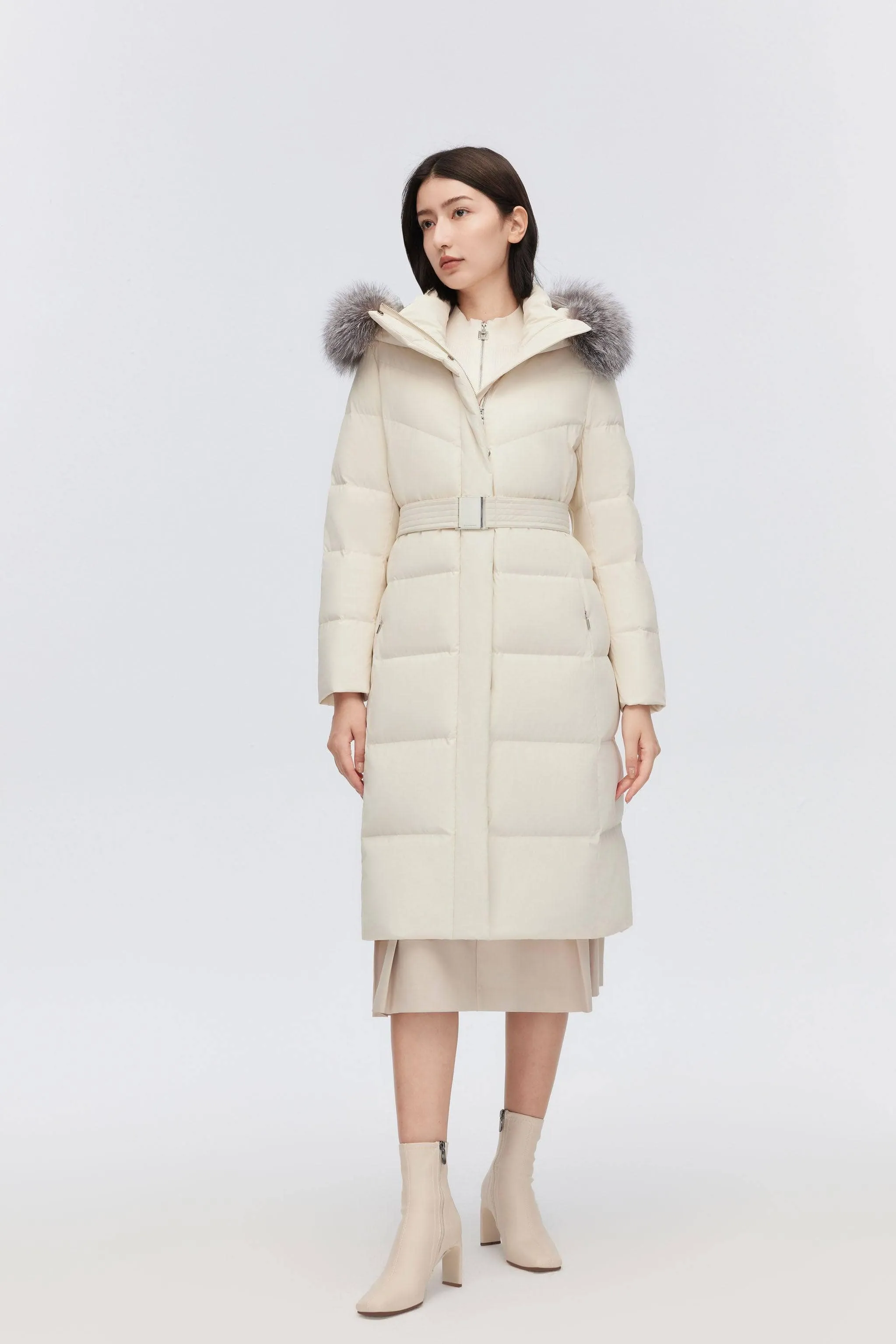 Women's Full Length Goose Down Belted Coat