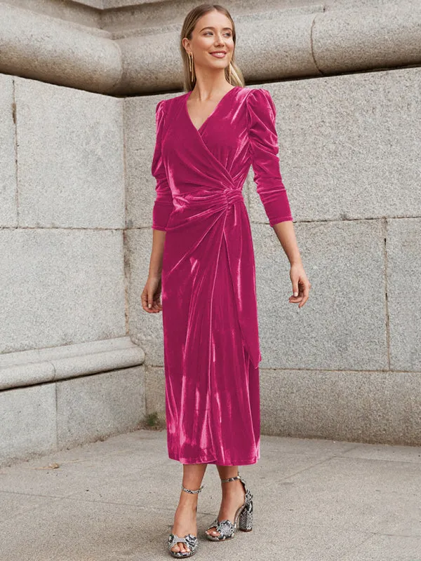 Women's Velvet Elegant Long Length Wrap Dress