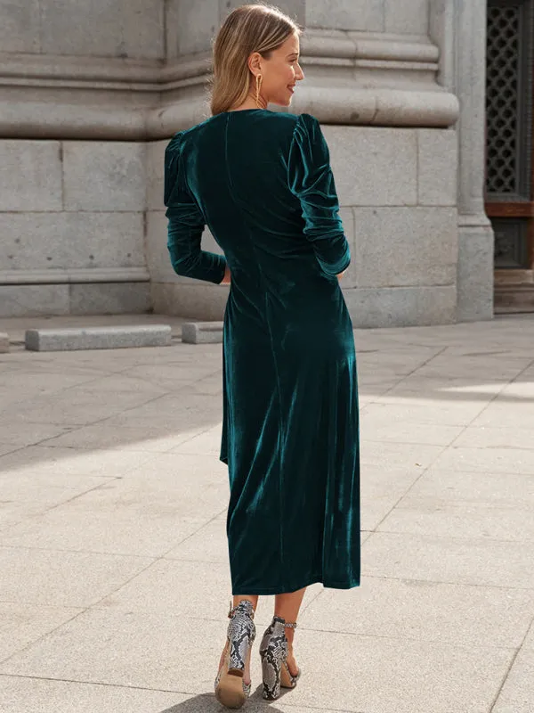 Women's Velvet Elegant Long Length Wrap Dress