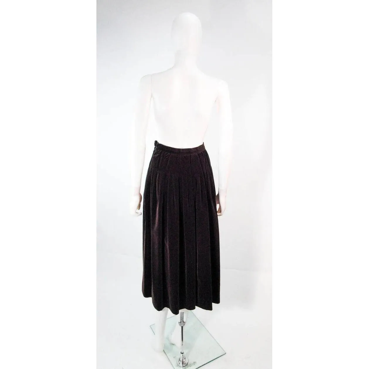 YVES SAINT LAURENT Brown Velvet Pleated Flare Skirt | Size 36